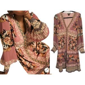 Anthropologie Vineet Bahl Sz S Embroidered Long Sleeve Midi Dress India Romantic